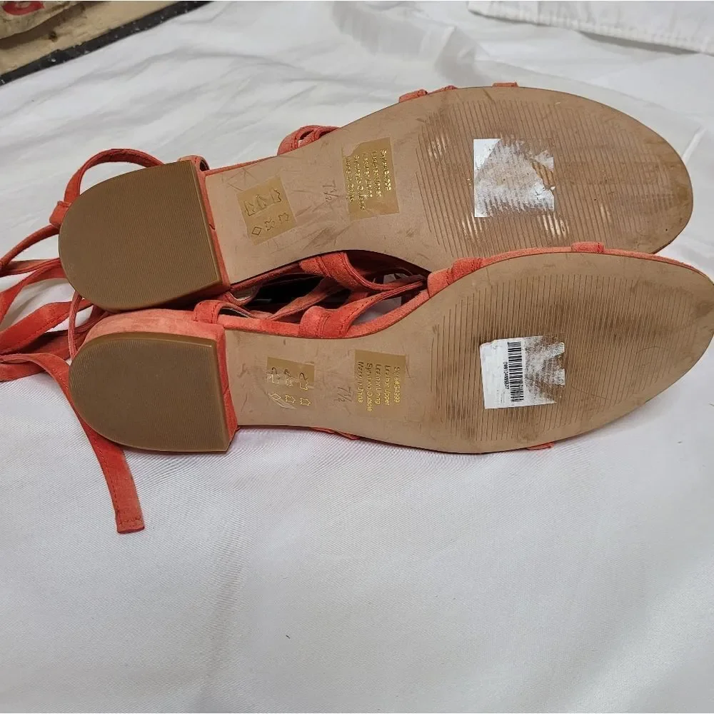 MADEWELL suede Holly ankle wrap flat sandals in‎ red/orange 7.5